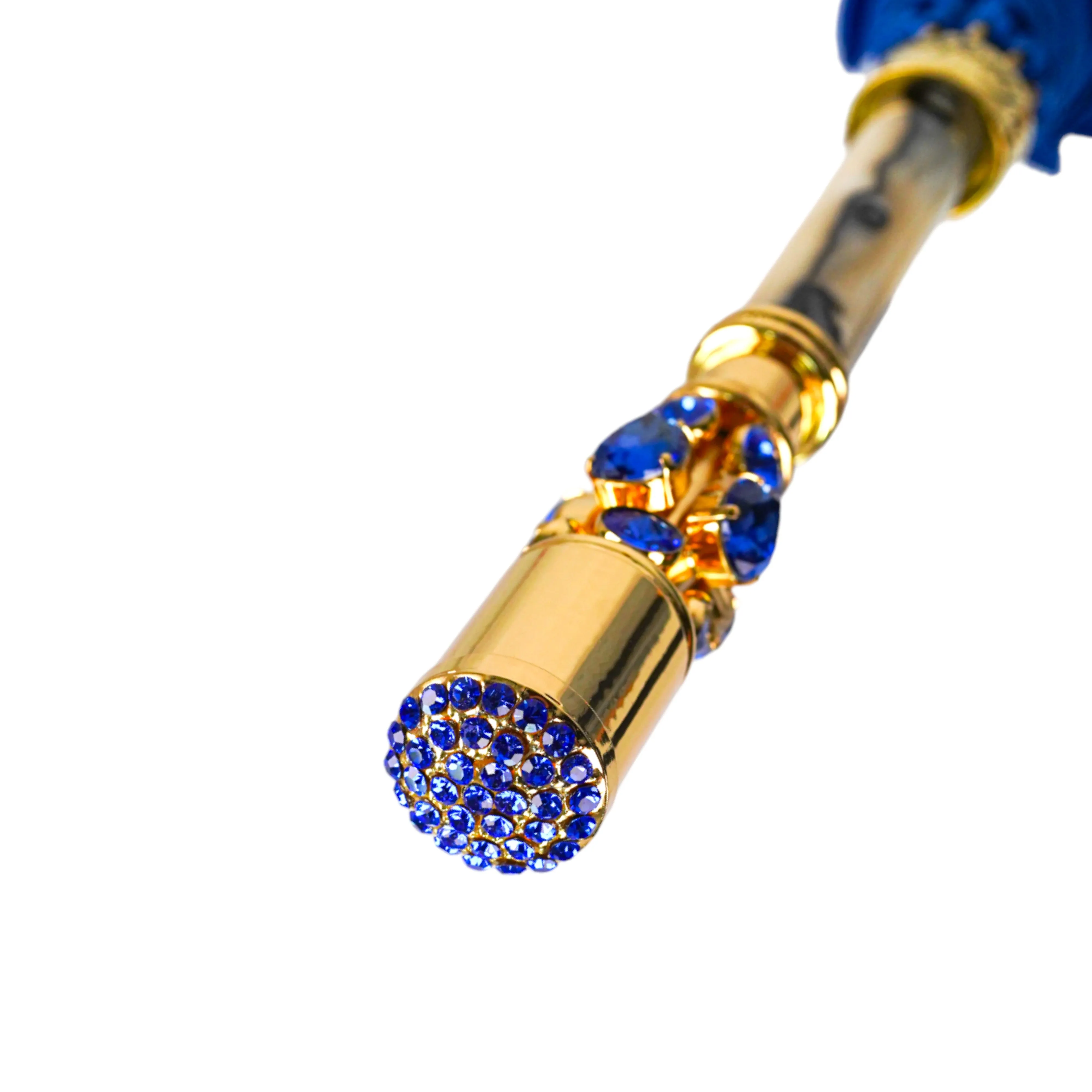 Sapphire Splendor: Handcrafted Electric Blue Umbrella with Crystal Handle