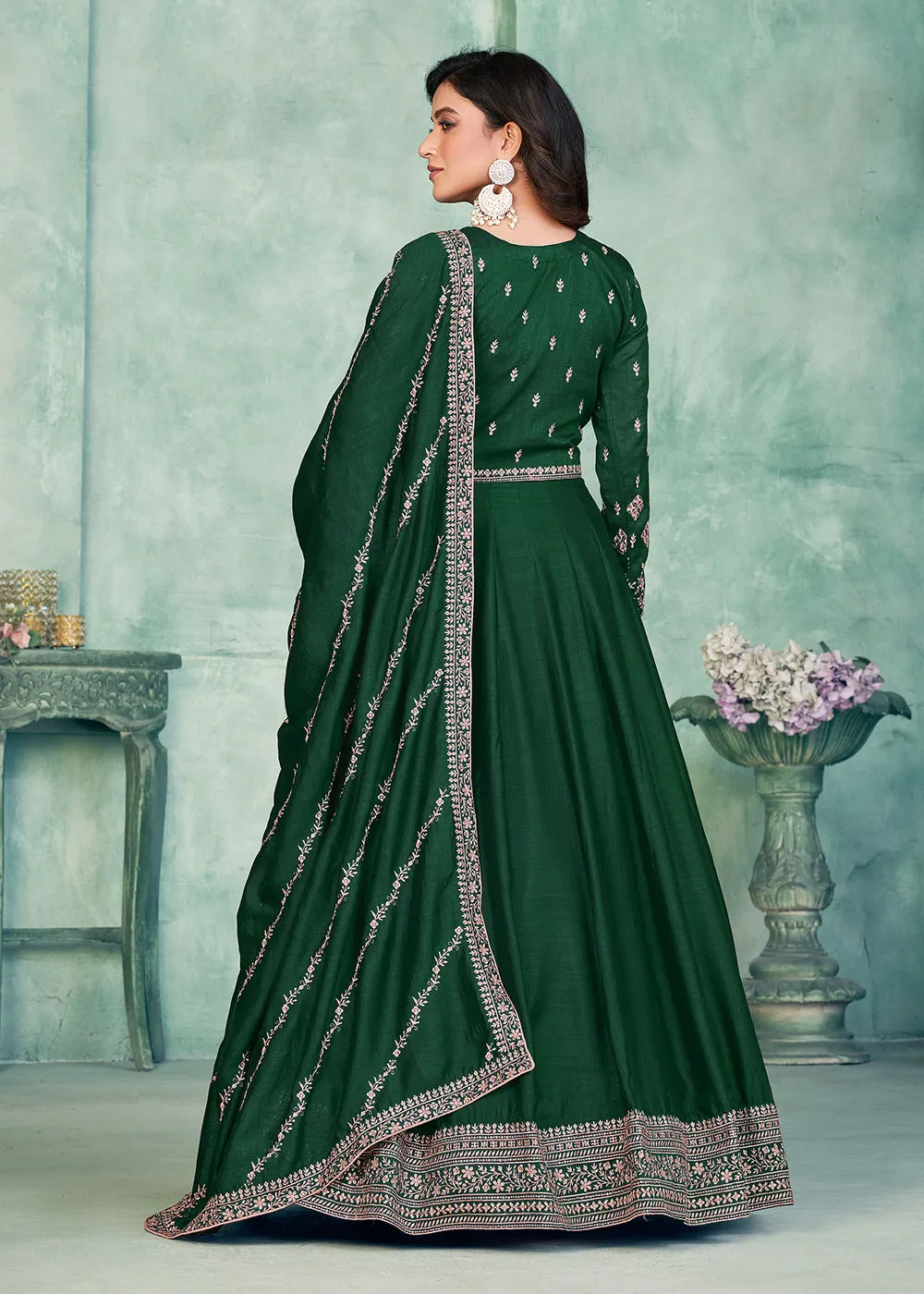 Tempting Green Art Silk Festive Style Anarkali Suit