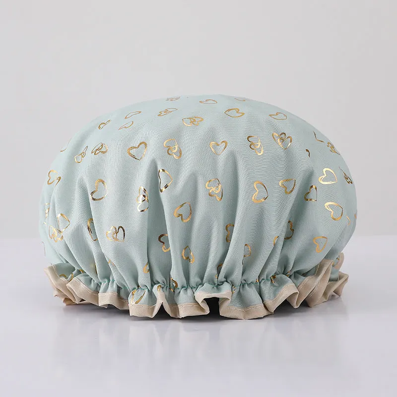 Waterproof Hot Stamping Printed Polyester-Cotton Double-Layer Shower Cap, HG0024