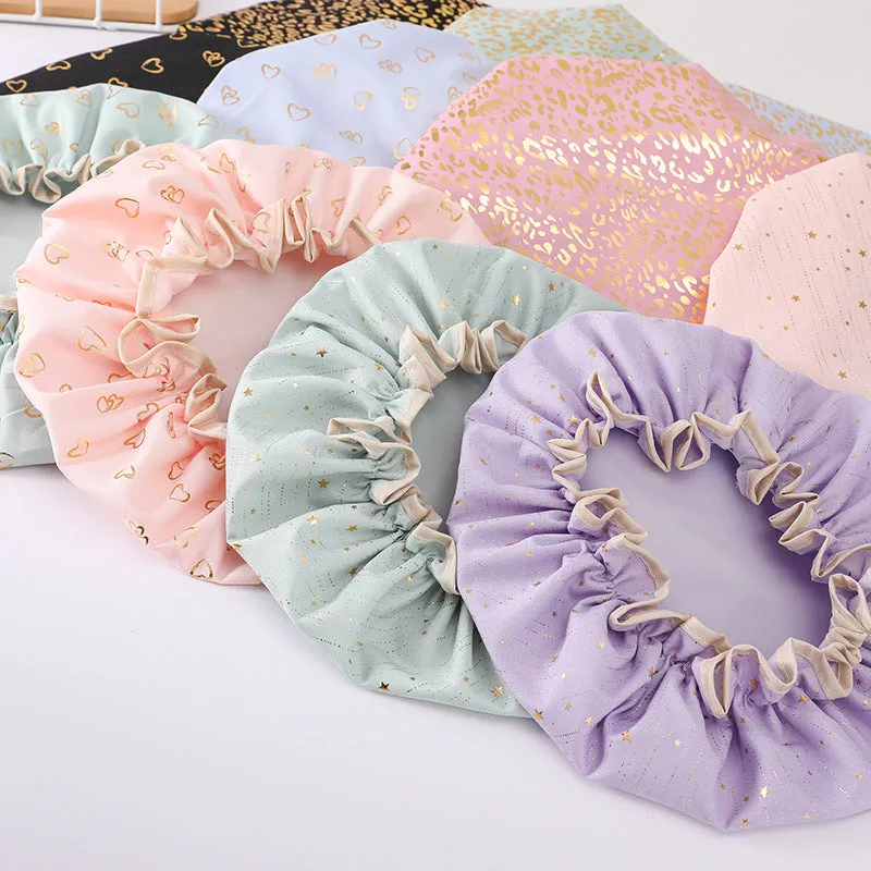 Waterproof Hot Stamping Printed Polyester-Cotton Double-Layer Shower Cap, HG0024