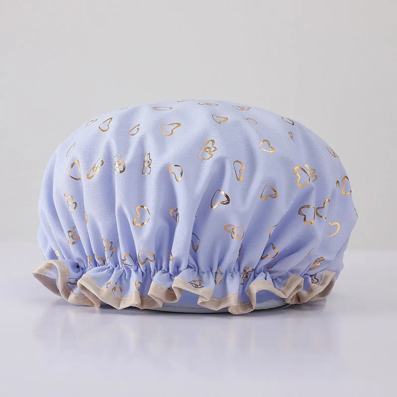 Waterproof Hot Stamping Printed Polyester-Cotton Double-Layer Shower Cap, HG0024