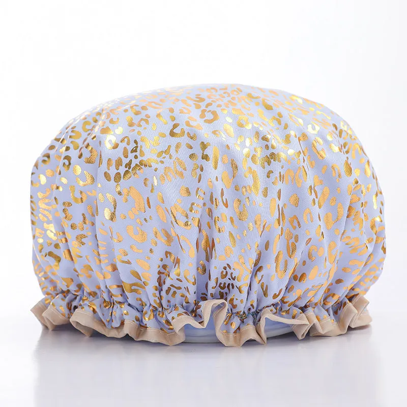 Waterproof Hot Stamping Printed Polyester-Cotton Double-Layer Shower Cap, HG0024