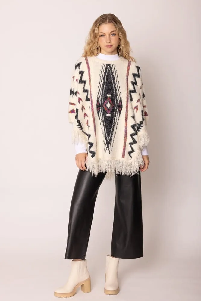 WCP420057 Aztec Tassel Poncho